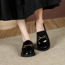 Half-curved thick soles shoes womens horse Title buckle a pedal soft leather single shoes 2021 New British small leather shoes women spring and autumn
