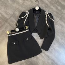 Grapefruit MM2021 autumn lapel three-dimensional shoulder diamond chain suit jacket jacket hip skirt ins dark set