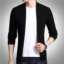Mens cardigan T-shirt Long sleeve sweater Handsome jacket Fat autumn short mens knitwear Plus size top