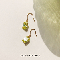 GLAMOROUS series 14K gold gold vintage simple olive green zircon earring hook earrings anti-allergic