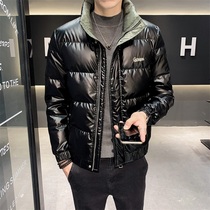 Rich bird shiny down jacket mens short 2021 Winter explosion thick trend handsome high-end stand neck coat