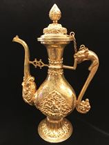 Nepal craft gilt copper spray Ba pot Water supply for the guardian pot Treasure bottle Water bottle height 32cm