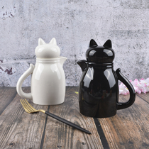Cat cartoon milk pot ceramic porcelain milk cup coffee small Milk Cup Japanese Milk Jar household juice cup with lid