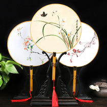 Ancient wind Fan Fan Group fan complex classical Chinese style Hanfu round fan Palace fan long handle womens tassel dance custom