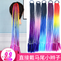 Color pigtails rubber band three-strand plait ponytail wig girls little girls children color plait gradient performance braids