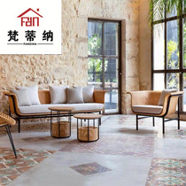 Outdoor courtyard sofa Southeast Asia double designer garden leisure balcony rattan table and chair villa hotel furniture