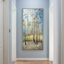 Modern hand-painted oil painting custom birch forest landscape painting home corridor aisle porch decoration painting vertical plate