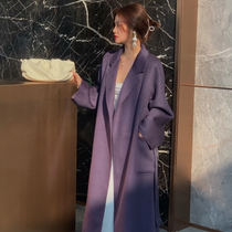 Autumn and winter new double-sided cashmere coat water ripple purple clothing fabric Italian cashmere fabric high-end