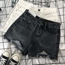 Hole small man xs size large size a word denim shorts womens 2021 new summer thin section high waist smoky gray