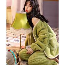 Pajamas set womens 2020 Autumn and Winter new double-sided coral velvet sweet and lovely girlfriends home clothes two-piece set