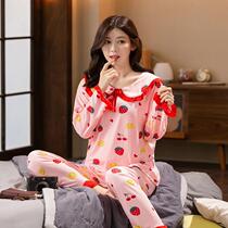 Students wear cartoon cute long-sleeved pajamas female spring and autumn girls loose casual round neck new home wear set
