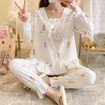 Pajamas Lady sleeve autumn winter sweet lovely princess wind student two pieces lace lace lace in home suit