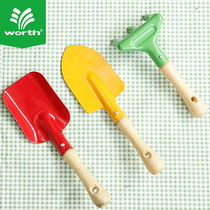 Worsch candy color tool three-piece set gardening wooden handle shovel rake children children digging and playing with sand to grow flowers