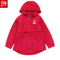 Ji Ji Le girls long trench coat cardigan zipper coat spring and autumn children leisure hooded new tail goods