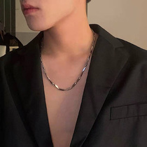 Necklace Male Tide Male Personality Simple Titanium Steel Chain Silver Diamond Bamboo Leaf Chain Female Japanese Korean Hip Hop Handsome choker