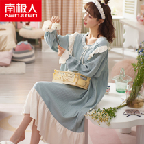 South Pole Princess Sleeping Skirt Woman Spring Autumn Pure Cotton Long Sleeve 2022 New Pregnant Woman Big Code Long length Dress Home Conserved Winter