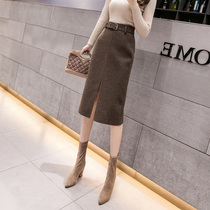 European station 2021 Spring and Autumn New skirt womens high waist slim a long one step split hip long skirt