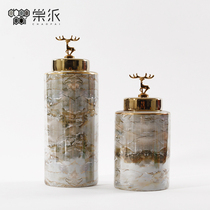 Modern new Chinese marbled ceramic storage jar ornament living room entrance Bogu shelf TV cabinet ornament vase