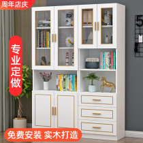 Solid wood bookcase floor bookshelf with glass door children locker integrated by wall bookcase free combination storage cabinet