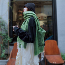 Japanese pocket art scarf shawl dual use women autumn and winter thick long fashion tide green big scarf