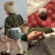 2021 Spring Ins Exploits Girl Jacquard Shorts Womens Precious Wool Cute Rabbit Tail Knit Big PP Pants Foreign Air