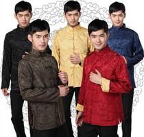 New men wear Tang mens long-sleeved jacket Chinese style silk mens top festive celebrant residence suit on both sides