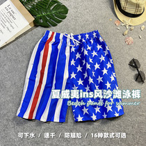Shorts mens summer athleisure five-point large pants tide thin style 5-point stripe loose quick-drying mens beach pants