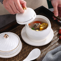 Phnom Penh Soup cup with cover Nest Bowl of Waterproof Ceramic Stew Hotel Moonako Upscale Cutlery Wellness Sketch Soup Bowl