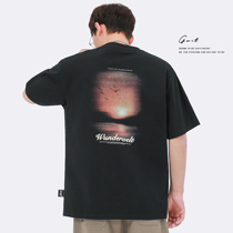 GWIT summer new loose trend shirt retro oil painting sunset half - sleeve tide cotton short - sleeved T - shirt man