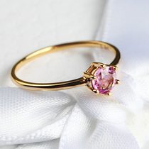 (ORLOV) Love in Early Summer Natural Pink Sapphire 18K Yellow Gold Classic Six-prong Inlay Ring