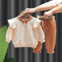 Baby clothes split suit Spring and autumn outside wearing foreign air princess sweatshirt Two sets of pure cotton one-year-old female baby spring clothing