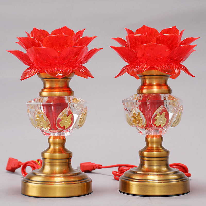 Copper Electric Candle Lamp, LED Lotus Lamp, Changming Lamp for Buddhist Lamp Household, Buddhist Lamp, Buddhist Lamp, Buddhist Lamp and Buddhist Appliances