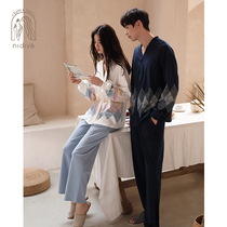 Nidia 2021 Couple Pajamas Women Spring and Autumn Cotton Long Sleeve Men Simple Cardigan Autumn Home Clothes Set