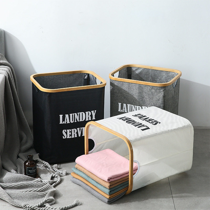 Japanese-style simple square bamboo side collection basket folding dirty basket cloth art dirty cloth mouth home bucket high-end