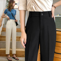 Ice Silk Snowspun Western Pants Woman Summer Thin 90% High waist loose Large size black Career women pants hip large straight pair of pants