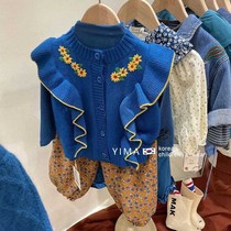 Korean childrens clothing girls 2021 autumn clothing long sleeve embroidered sweater small children cardigan jacket childrens sweater