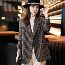 Plaid suit jacket female minority 2021 spring and autumn new Korean version of casual loose autumn and winter wool small suit jacket
