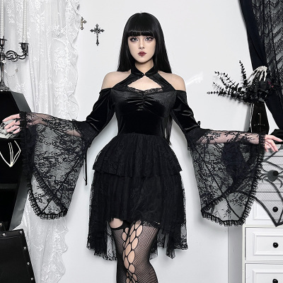 taobao agent Clothing, lace dress, velvet mini-skirt, halloween, Lolita style, Chinese style, fitted