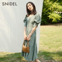 SNIDEL2022 autumn winter new elegant lady V-neck polka dot print puff sleeve dress SWFO224092