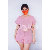 Midsummer suit womens round neck Tee drawstring shorts A No Chinese woven illustration text description drawings