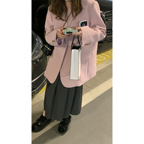 (Spot) im Pink Profile Old Daddy Casual Suit Jacket Woman Spring One-grain Oblique Buckle Design Sensation West Suit