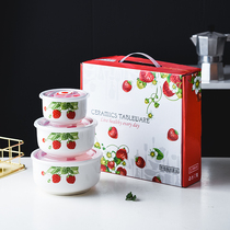 Ceramic sealed fresh bowl three-piece fresh box gift bowl tableware gift bowl tableware gift box promotional gift customization