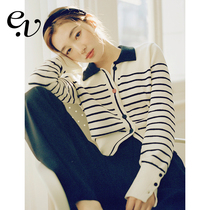 The Eveen Vintage) of the Eveen Vinitage Fa-style classic black and white full cotton sea soul shirt retro striped knit cardiovert jacket woman