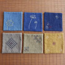 Blue language plant blue dyed thorns embroidered coaster DIY material bag tea ceremony heat insulation cotton hipster simple pastoral