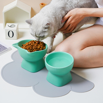 Ceramic cat bowl protection cervical vertebra anti-knock high foot oblique cat bowl shallow mouth water bowl kitten leak-proof cat food basin