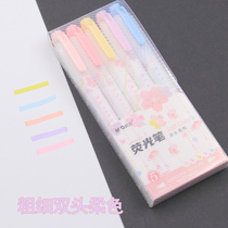 Morning light cherry blossom rain limited thickness double-headed soft highlighter 5-color set Color hand account mark Key mark