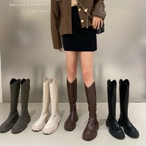 ITSK boots female winter plus velvet thick-soled black but knee slim long boots high Knight boots