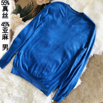 Middle-aged linen T-shirt men long sleeve summer thin shirt T-shirt foreign trade Mens collared men mens shirt silk base shirt