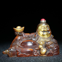 Folk antique antique collection gold old glaze decoration Maitreya Buddha snuff bottle