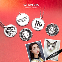 WUWARTS hand-carved custom silver coin necklace original Qixi couple birthday gift commemorating Valentines Day
